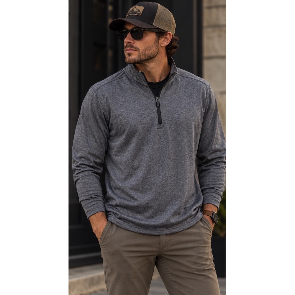 Greyson Mens Grey Herringbone Quarter Zip Pullover Size M Performance Golf